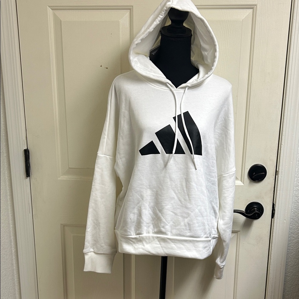 Adidas PrimeGreen Large White Pullover with Black Emblem with Hood, NWT